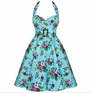 Hellbunny Vixen Blue Floral Swing Dress